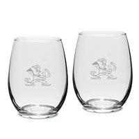 Notre Dame Fighting Irish Set of 2 Deep Etched Engraved Leprechaun Stemless Wine Glasses
