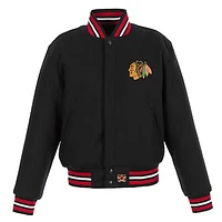 Women's JH Design Black Chicago Blackhawks Domestic All-Wool Embroidered Full-Zip Jacket
