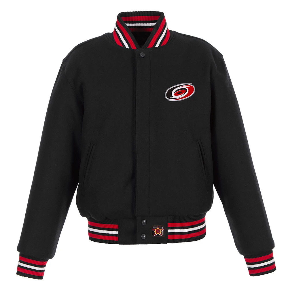 Women's JH Design Black Carolina Hurricanes Domestic All-Wool Embroidered Full-Zip Jacket