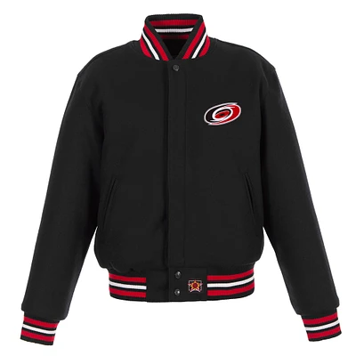 Women's JH Design Black Carolina Hurricanes Domestic All-Wool Embroidered Full-Zip Jacket