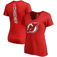 Women's Fanatics Nico Hischier Red New Jersey Devils Plus Backer Name & Number V-Neck T-Shirt