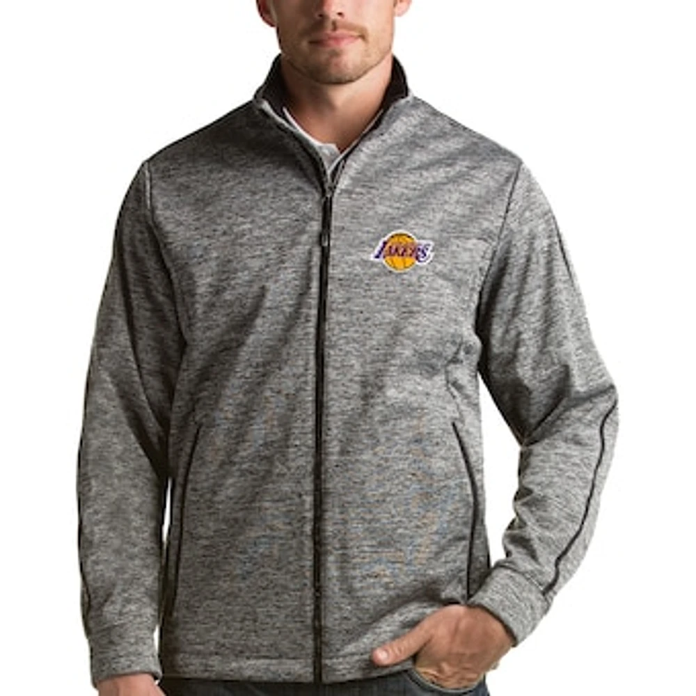 Men's Antigua Heather Gray Los Angeles Lakers Golf Full-Zip Jacket