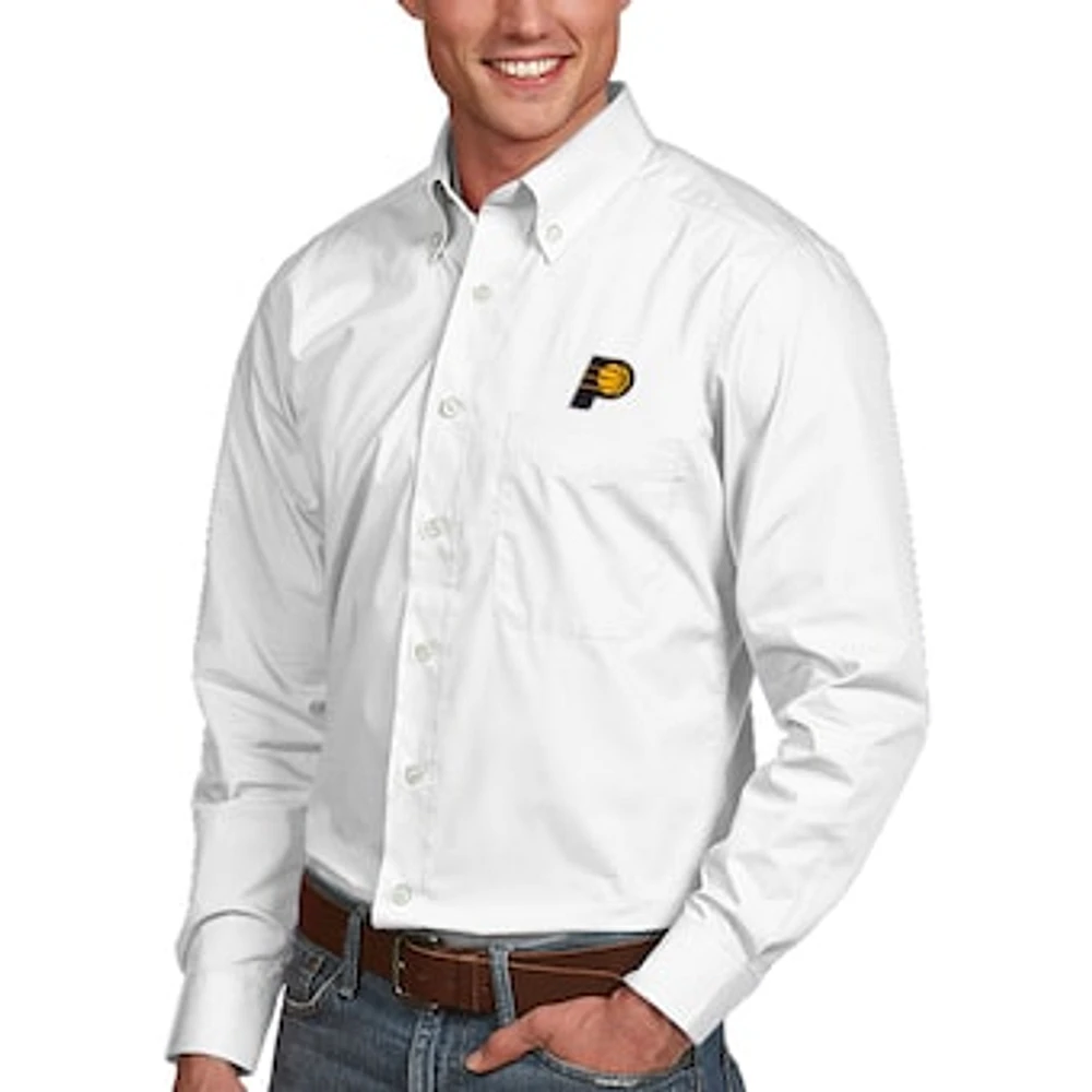 Men's Antigua White Indiana Pacers Dynasty Button-Down Long Sleeve Shirt