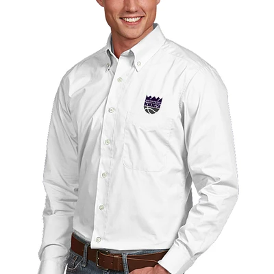 Men's Antigua White Sacramento Kings Dynasty Button-Down Long Sleeve Shirt