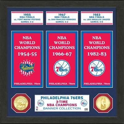 Highland Mint Philadelphia 76ers 15" x 12" 3-Time NBA Finals Champions Banner Bronze Coin Photo Mint