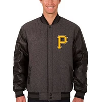 Men's JH Design Charcoal/Black Pittsburgh Pirates Wool & Leather Reversible Jacket