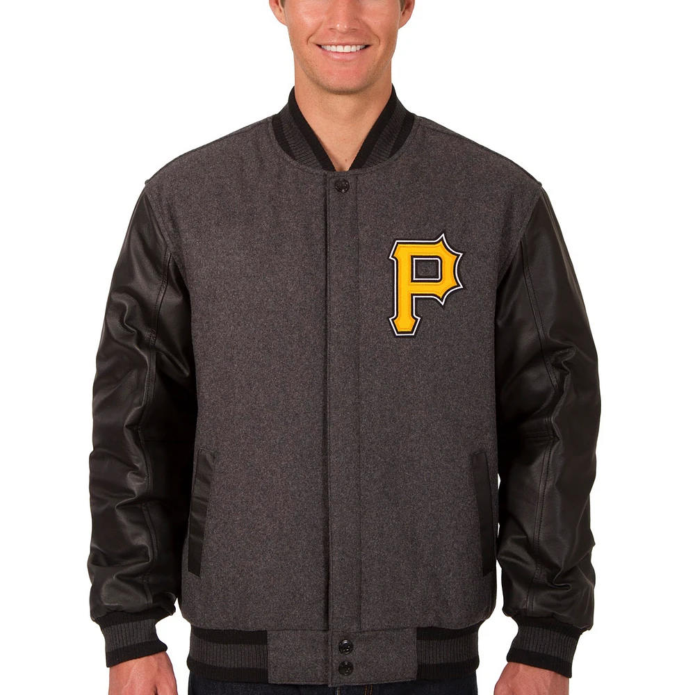 Men's JH Design Charcoal/Black Pittsburgh Pirates Wool & Leather Reversible Jacket