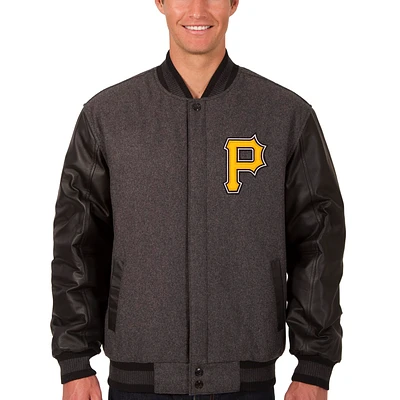 Men's JH Design Charcoal/Black Pittsburgh Pirates Wool & Leather Reversible Jacket