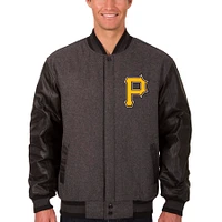 Men's JH Design Charcoal/Black Pittsburgh Pirates Wool & Leather Reversible Jacket