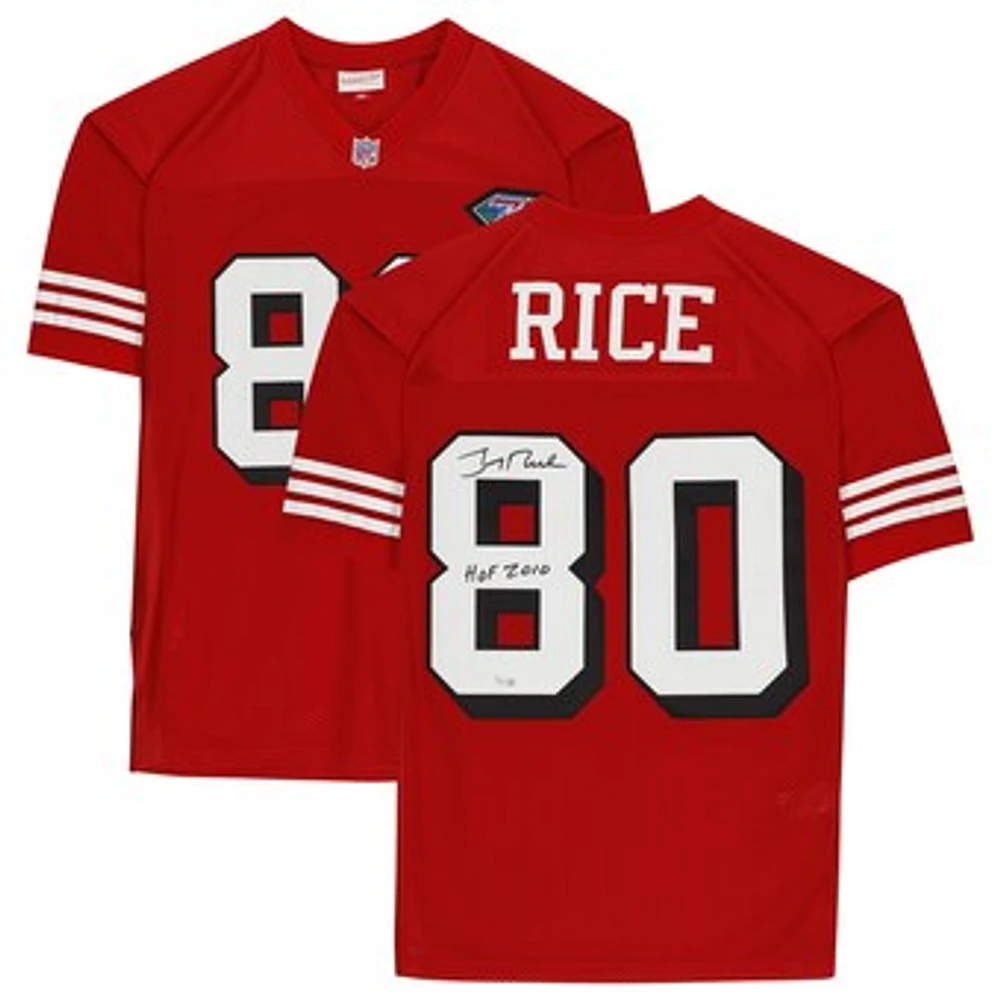 Jerry Rice San Francisco 49ers Autographed Red Mitchell & Ness Authentic Jersey with "HOF 2010" Inscription