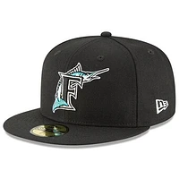 Men's New Era Black Florida Marlins Cooperstown Collection Wool 59FIFTY Fitted Hat