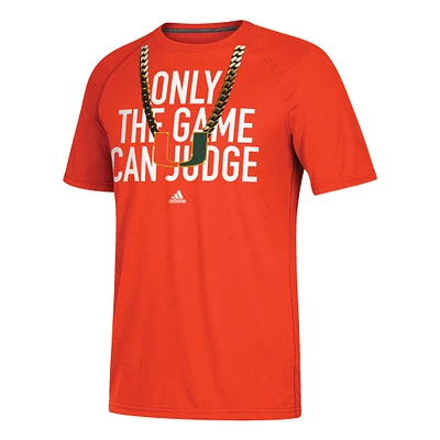 Men's adidas Orange Miami Hurricanes Turnover Chain Slogan Performance T-Shirt