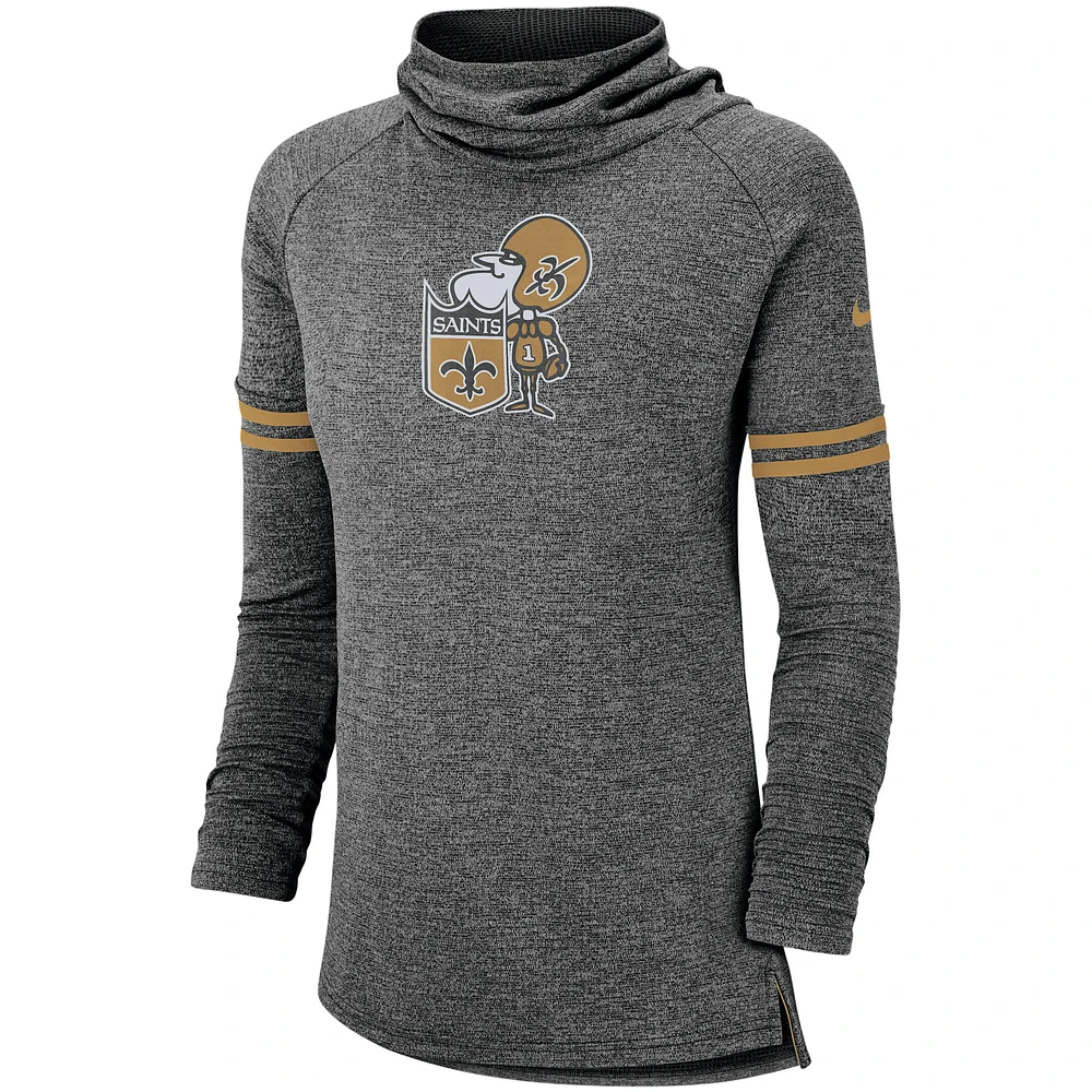 Women's Nike Black New Orleans Saints Historic Marks Long Sleeve Tri-Blend Funnel Sweatshirt