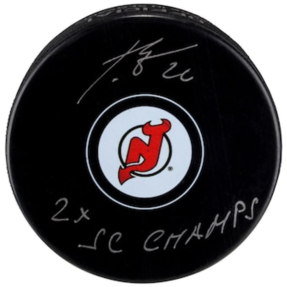 Patrik Elias New Jersey Devils Autographed Hockey Puck with 2x SC Champs Inscription