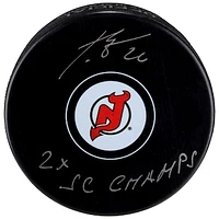 Patrik Elias New Jersey Devils Autographed Hockey Puck with 2x SC Champs Inscription