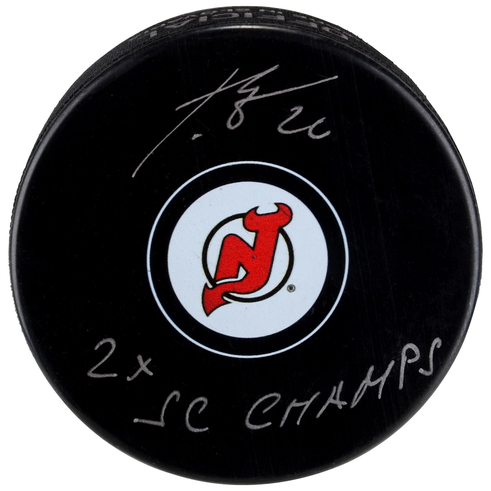 Patrik Elias New Jersey Devils Autographed Hockey Puck with 2x SC Champs Inscription