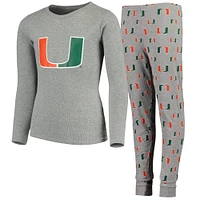 Youth Heathered Gray Miami Hurricanes Long Sleeve T-Shirt & Pant Sleep Set