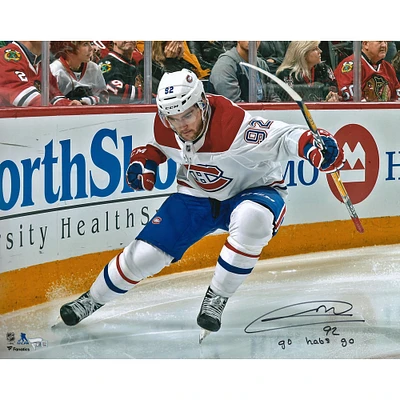 Jonathan Drouin Montreal Canadiens Autographed 16" x 20" Red Jersey Skating Photograph with Go Habs Go! Inscription