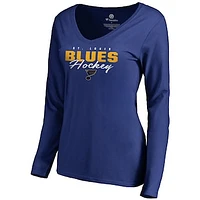 Women's Blue St. Louis Blues Iconic Collection Script Assist Long Sleeve V-Neck T-Shirt