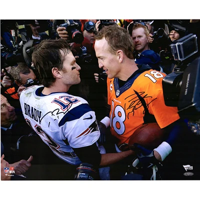 Peyton Manning & Tom Brady Denver Broncos New England Patriots Dual Signed 16'' x 20'' Handshake Photograph