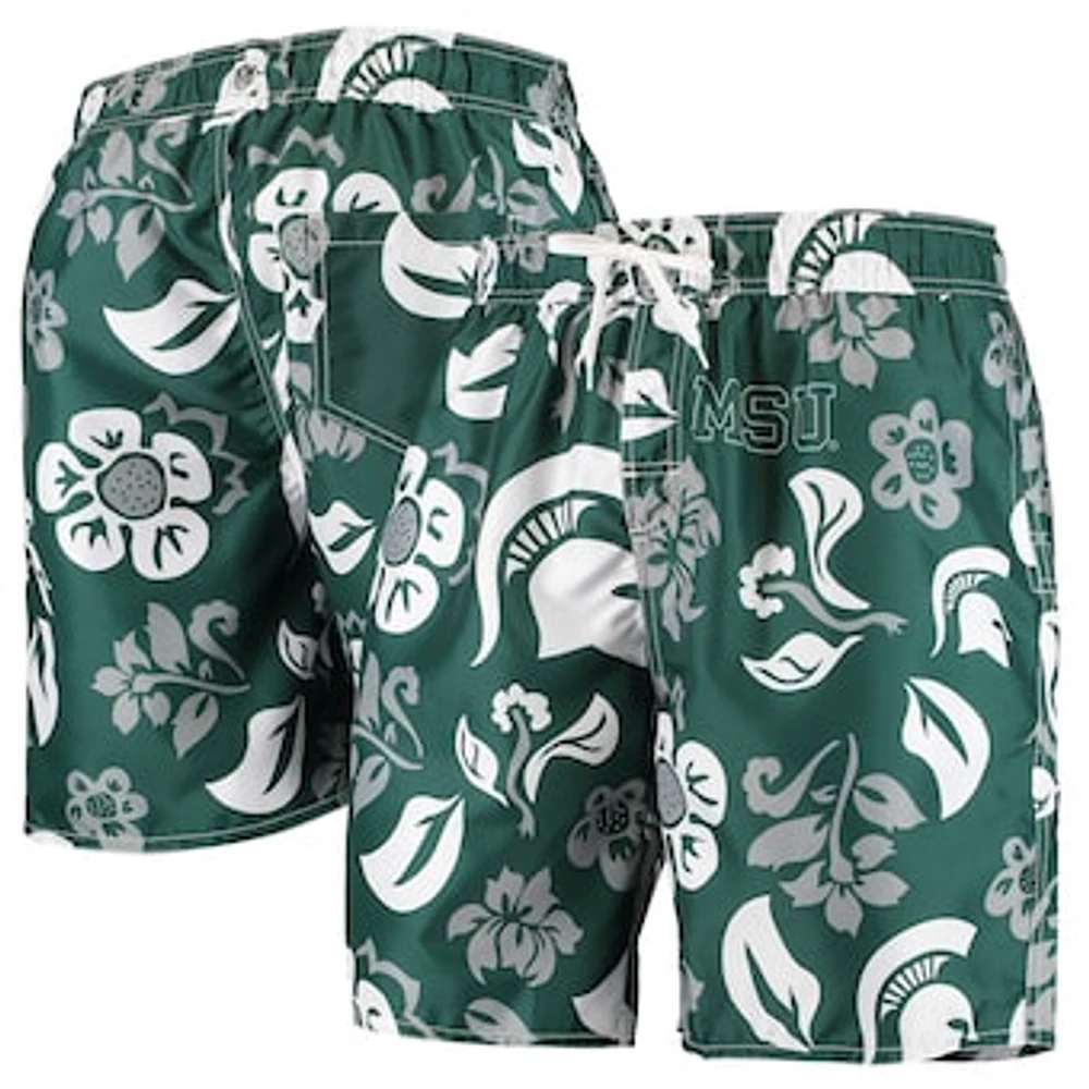 Men's Wes & Willy Green Michigan State Spartans Floral Volley Swim Trunks