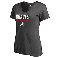 Women's Ash Atlanta Braves Win Stripe V-Neck T-Shirt