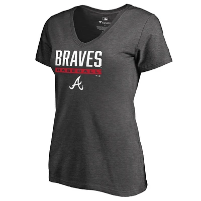 Women's Ash Atlanta Braves Win Stripe V-Neck T-Shirt