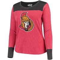 Women's Touch Red/Black Ottawa Senators Plus Size Blindside Tri-Blend Long Sleeve Thermal T-Shirt