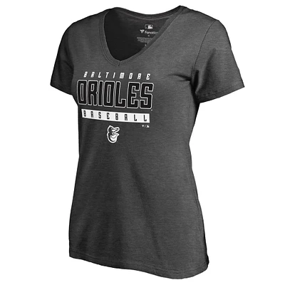 Women's Ash Baltimore Orioles Charcoal Stack V-Neck T-Shirt