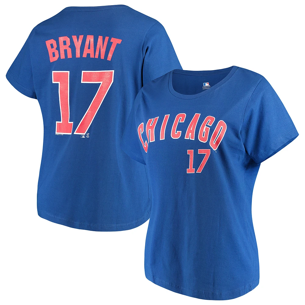 Women's Majestic Kris Bryant Royal Chicago Cubs Name & Number T-Shirt
