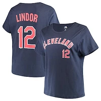 Women's Majestic Francisco Lindor Navy Cleveland Indians Name & Number T-Shirt