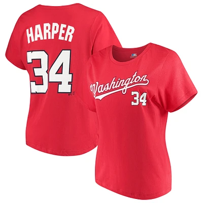 Women's Majestic Bryce Harper Red Washington Nationals Team Name & Number T-Shirt