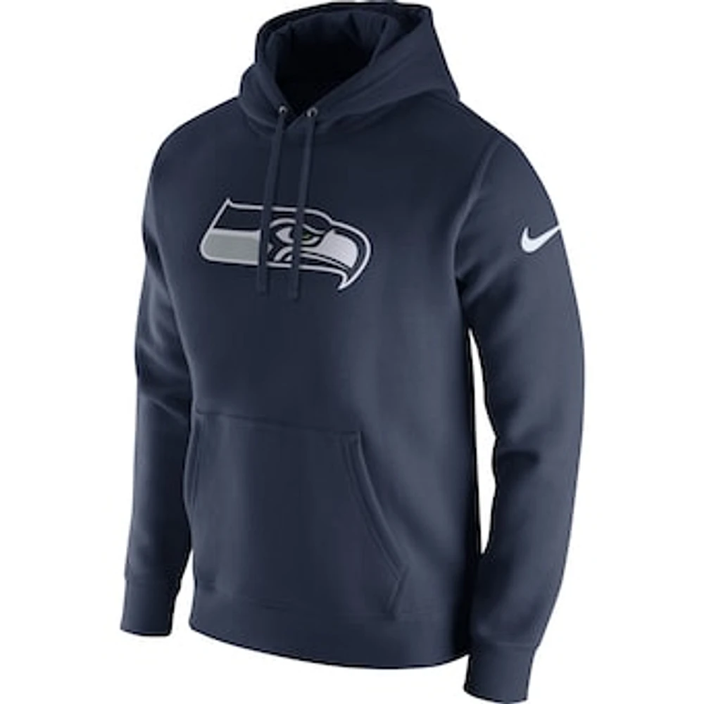 Men's Nike College Navy Seattle Seahawks Club Fleece Logo Pullover Hoodie