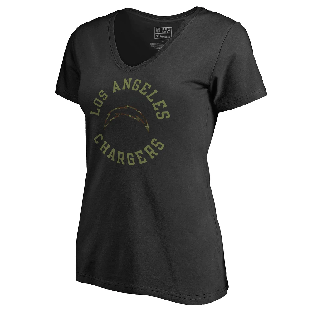 Women's Black Los Angeles Chargers Camo Collection Liberty V-Neck T-Shirt