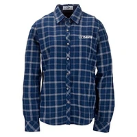Women's Navy UC Davis Aggies Brewer Flannel Button-Down Long Sleeve Shirt