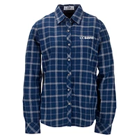Women's Navy UC Davis Aggies Brewer Flannel Button-Down Long Sleeve Shirt