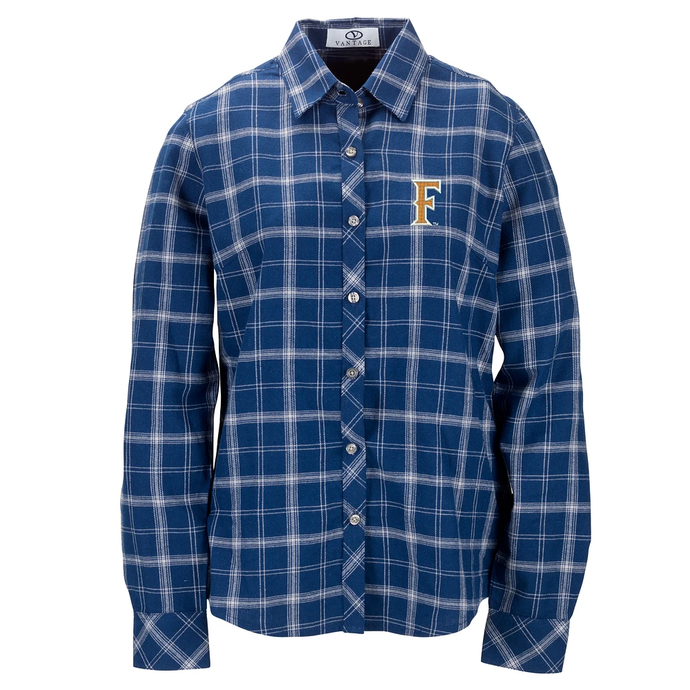 Women's Navy Cal State Fullerton Titans Brewer Flannel Button-Down Long Sleeve Shirt