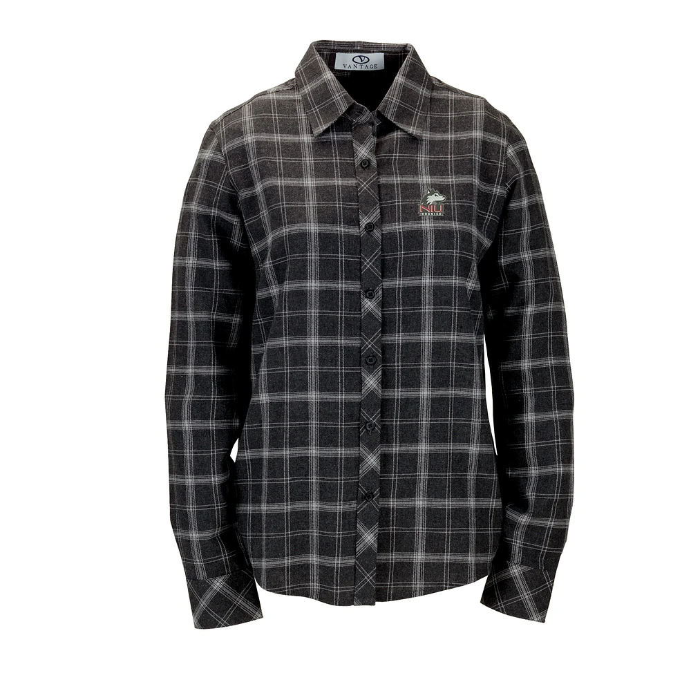 Women's Charcoal Northern Illinois Huskies Brewer Flannel Button-Down Long Sleeve Shirt