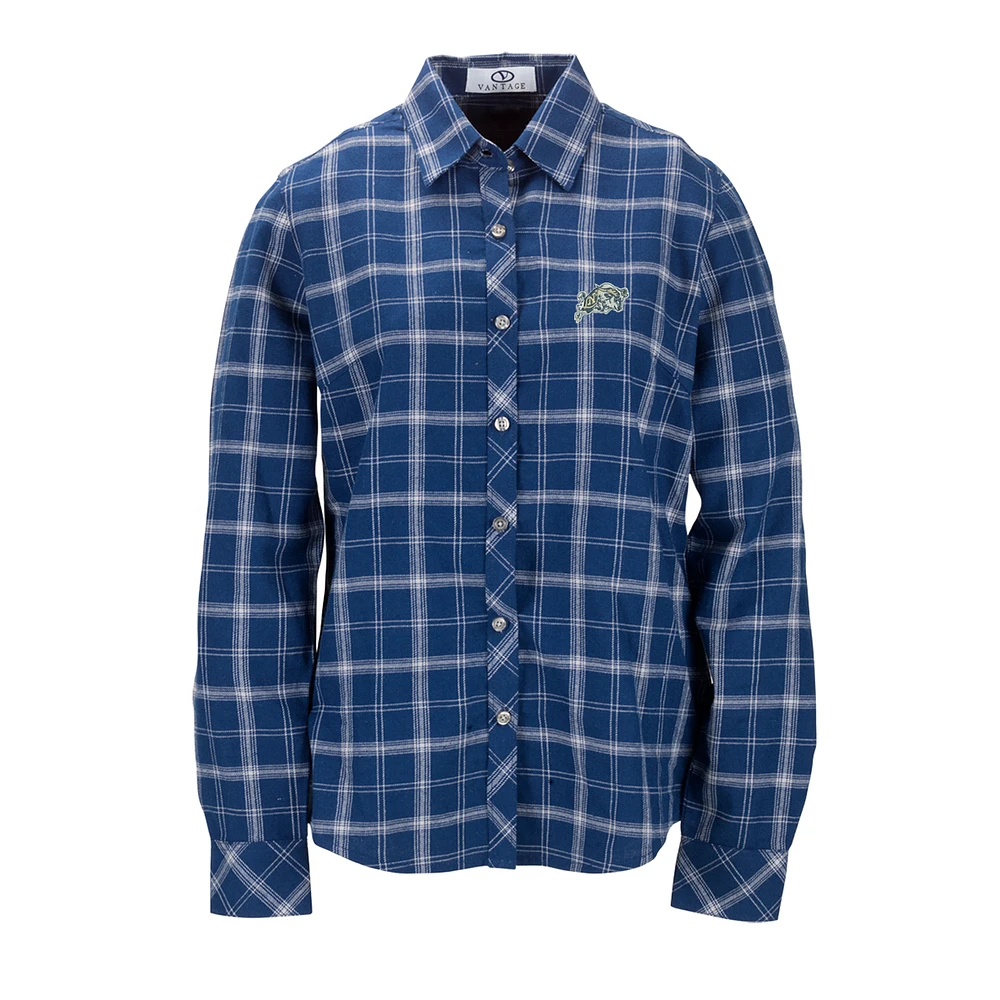 Women's Navy Midshipmen Brewer Flannel Button-Down Long Sleeve Shirt