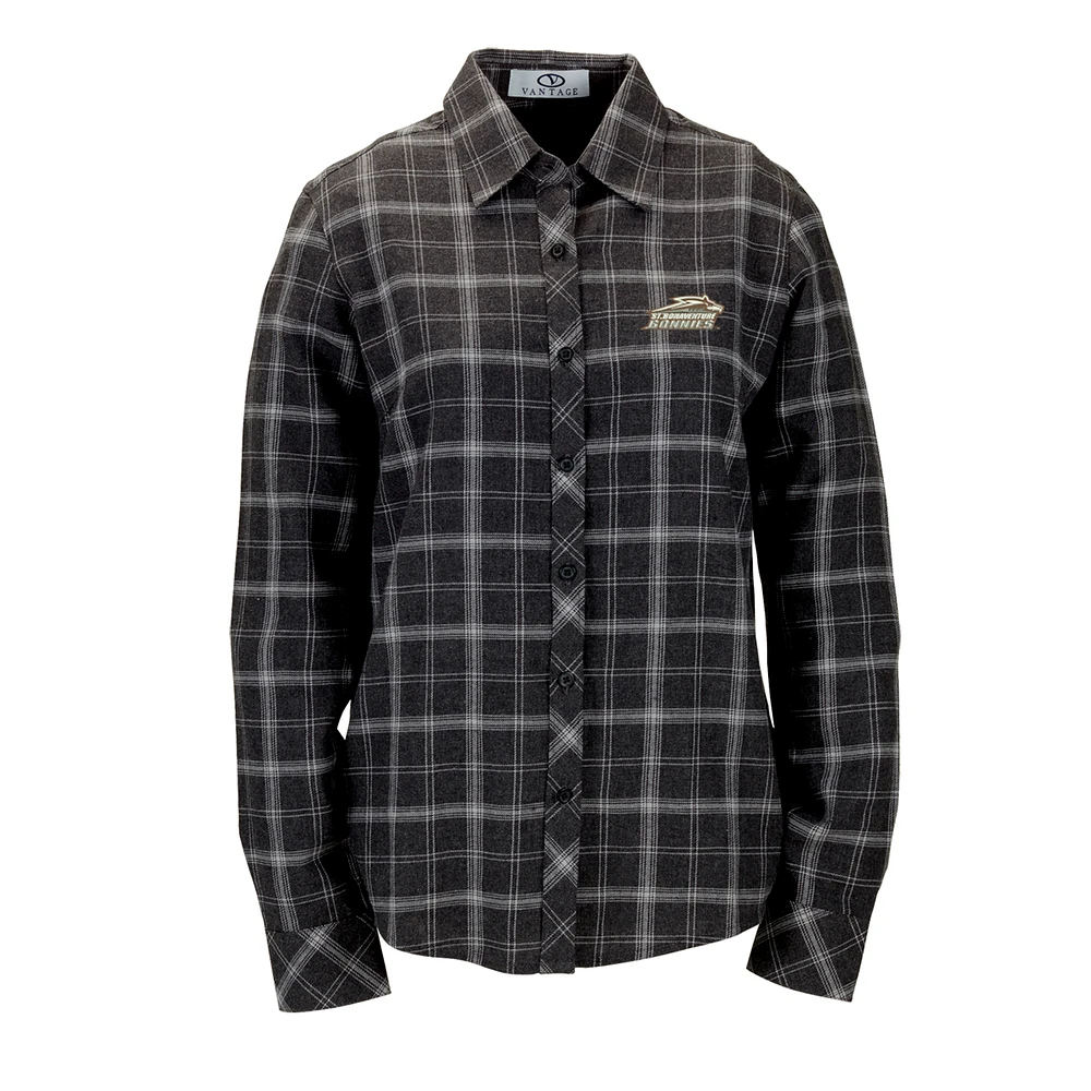 Women's Charcoal St. Bonaventure Bonnies Brewer Flannel Button-Down Long Sleeve Shirt