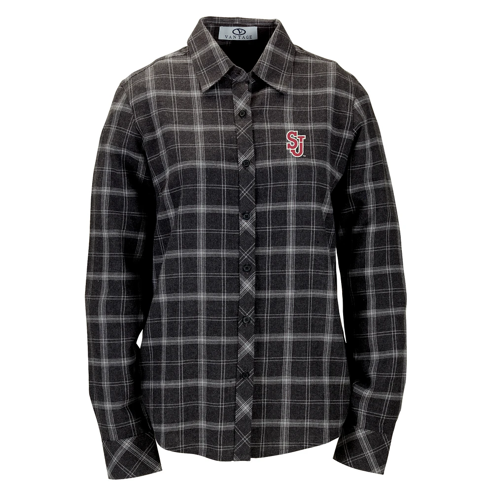 Women's Charcoal St. John's Red Storm Brewer Flannel Button-Down Long Sleeve Shirt