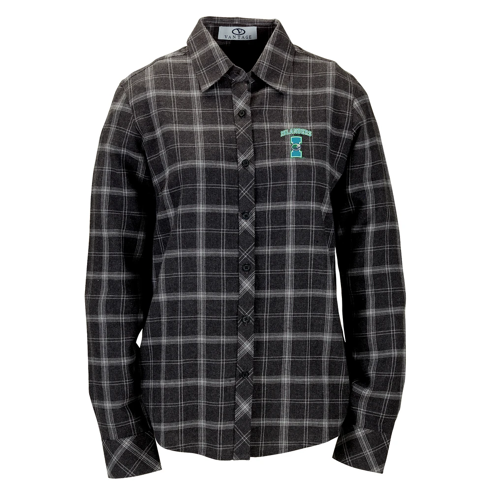 Women's Charcoal Texas A&M Corpus Christi Islanders Brewer Flannel Button-Down Long Sleeve Shirt
