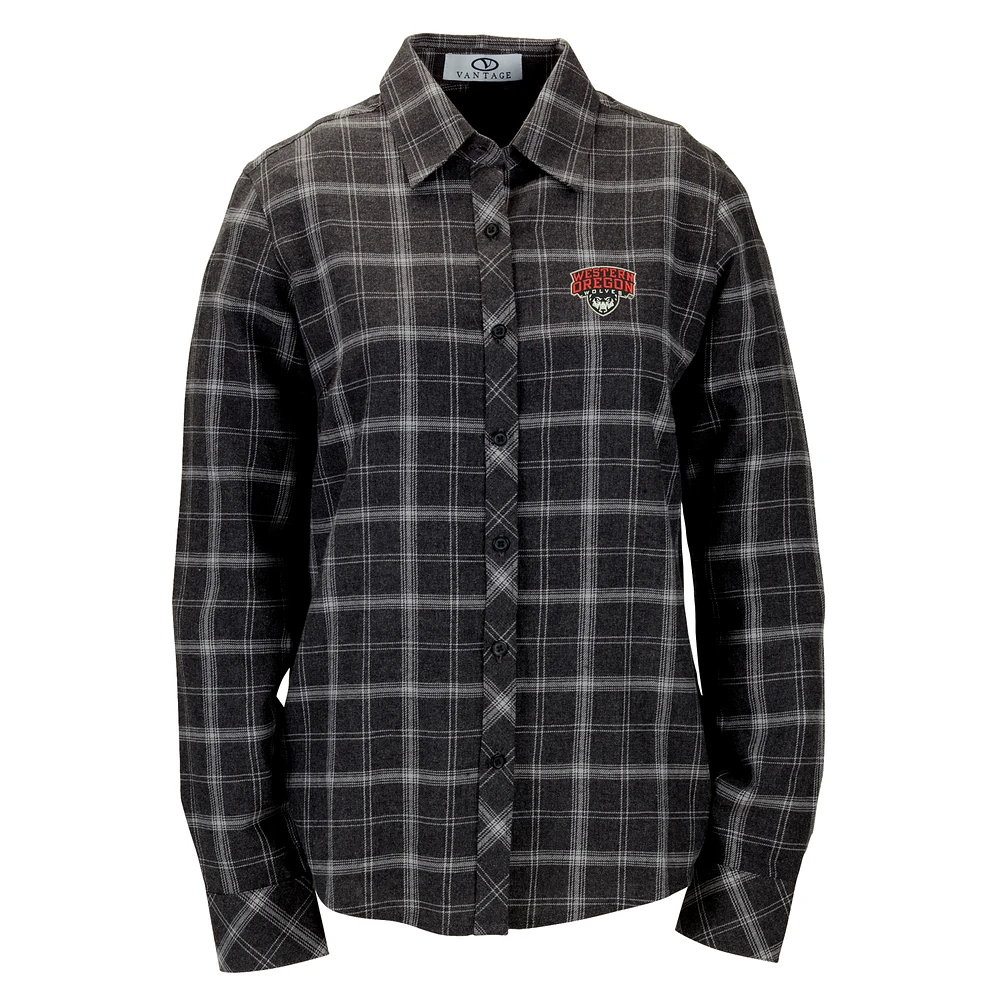 Women's Charcoal Western Oregon Wolves Brewer Flannel Button-Down Long Sleeve Shirt
