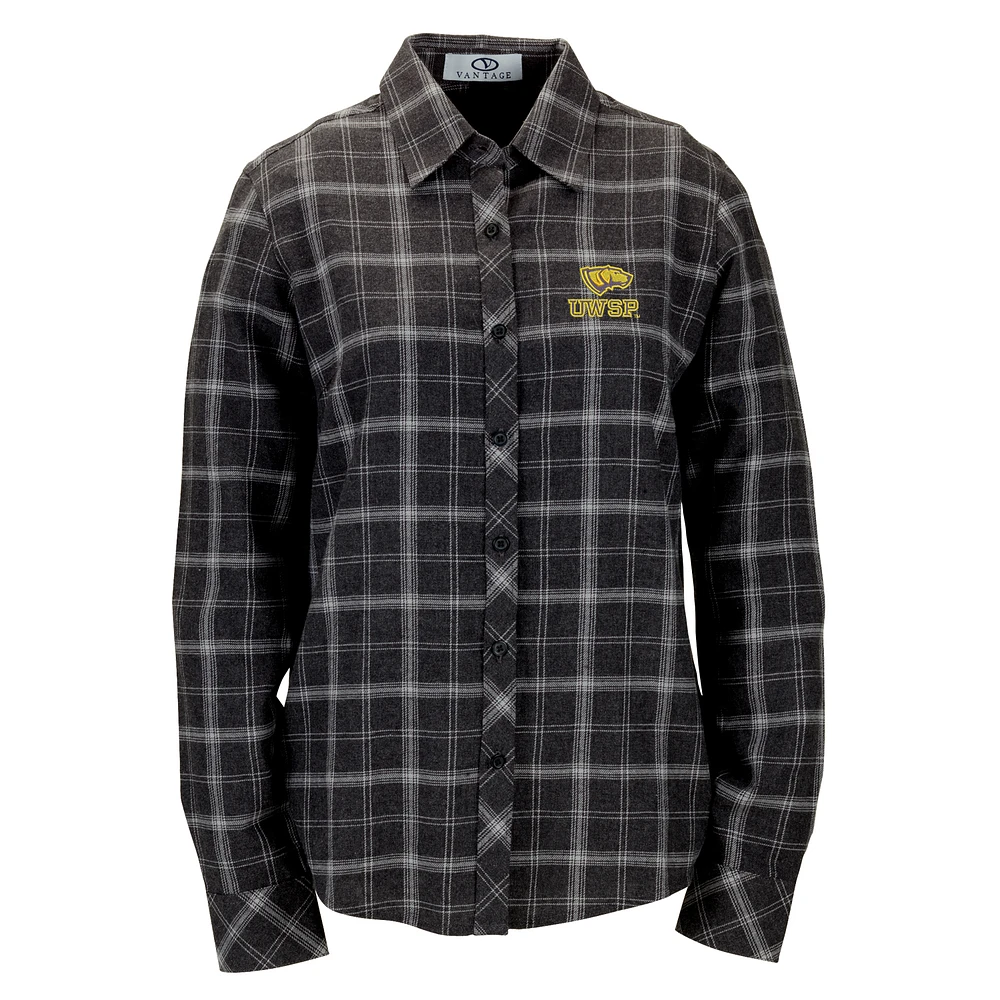 Women's Charcoal Wisconsin-Stevens Point Pointers Brewer Flannel Button-Down Long Sleeve Shirt