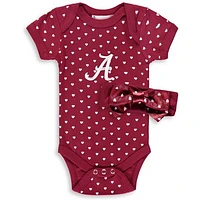 Girls Newborn & Infant Crimson Alabama Tide Hearts Bodysuit and Headband Set