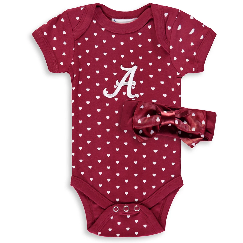 Girls Newborn & Infant Crimson Alabama Tide Hearts Bodysuit and Headband Set