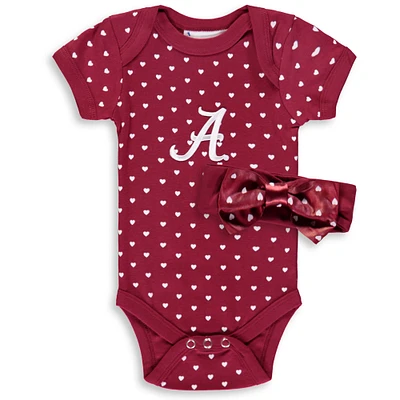 Girls Newborn & Infant Crimson Alabama Tide Hearts Bodysuit and Headband Set