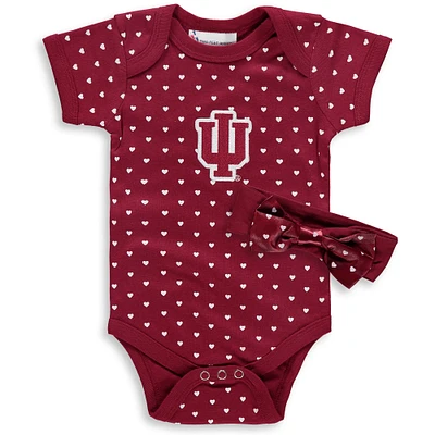 Girls Newborn & Infant Crimson Indiana Hoosiers Hearts Bodysuit and Headband Set