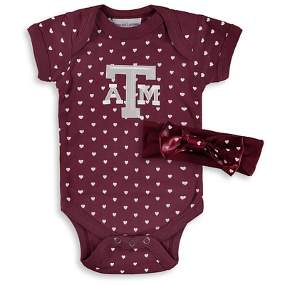 Girls Newborn & Infant Maroon Texas A&M Aggies Hearts Bodysuit and Headband Set