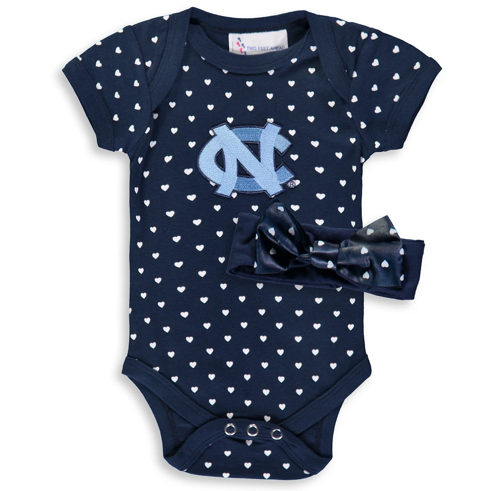 Girls Newborn & Infant Navy North Carolina Tar Heels Hearts Bodysuit and Headband Set